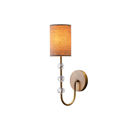 Emile Wall Lamp – Antique Brass Fluid Curve Sconce with Crystal Accents & Fabric Shade