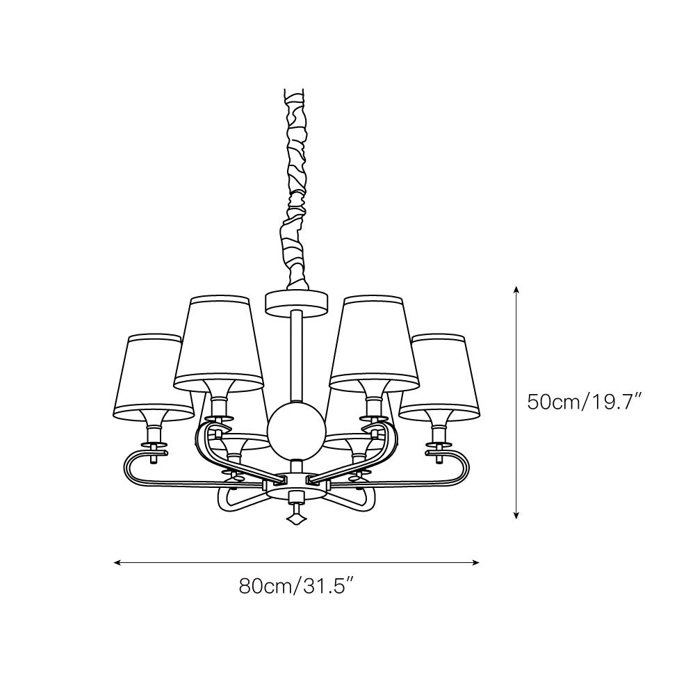 Emilea Chandelier – Classic Brass Multi-Arm Light with Crystal Accents & Fabric Shades