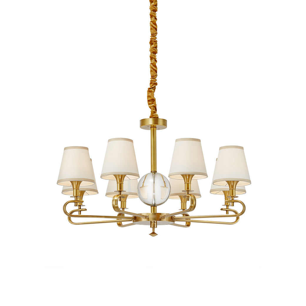 Emilea Chandelier – Classic Brass Multi-Arm Light with Crystal Accents & Fabric Shades