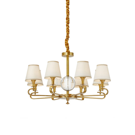 Emilea Chandelier – Classic Brass Multi-Arm Light with Crystal Accents & Fabric Shades