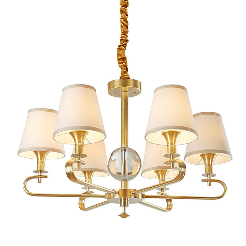 Emilea Chandelier – Classic Brass Multi-Arm Light with Crystal Accents & Fabric Shades