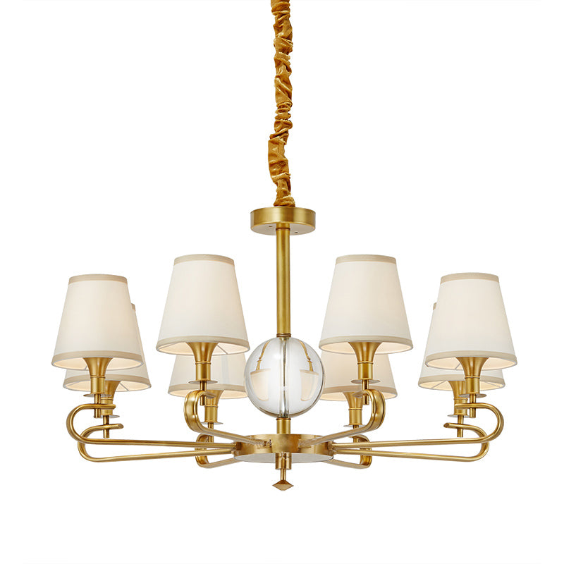 Emilea Chandelier – Classic Brass Multi-Arm Light with Crystal Accents & Fabric Shades