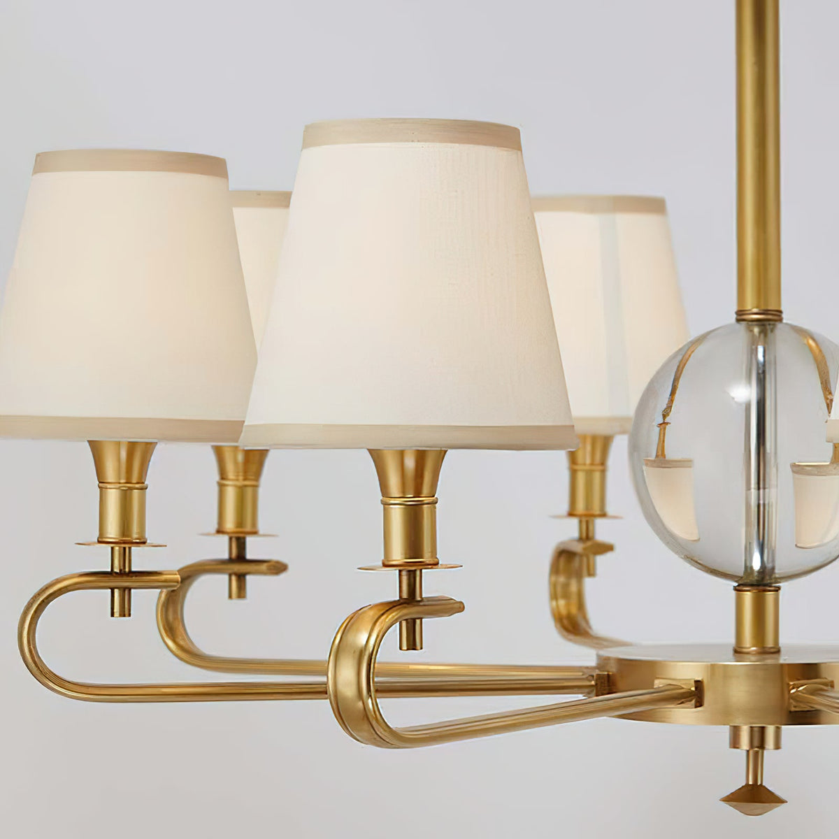 Emilea Chandelier – Classic Brass Multi-Arm Light with Crystal Accents & Fabric Shades