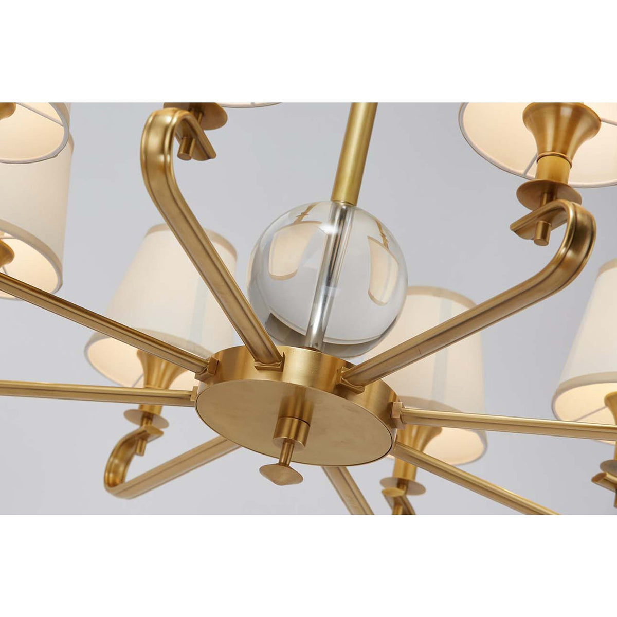 Emilea Chandelier – Classic Brass Multi-Arm Light with Crystal Accents & Fabric Shades