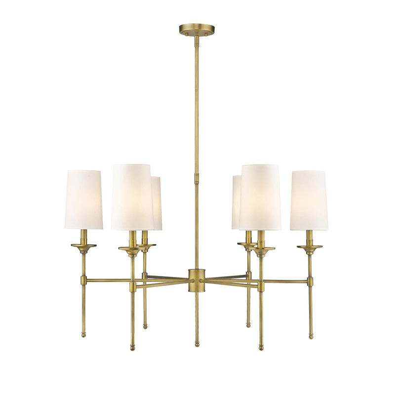 Emily Chandelier – Classic Brass Candelabra Light with Fabric Empire Shades