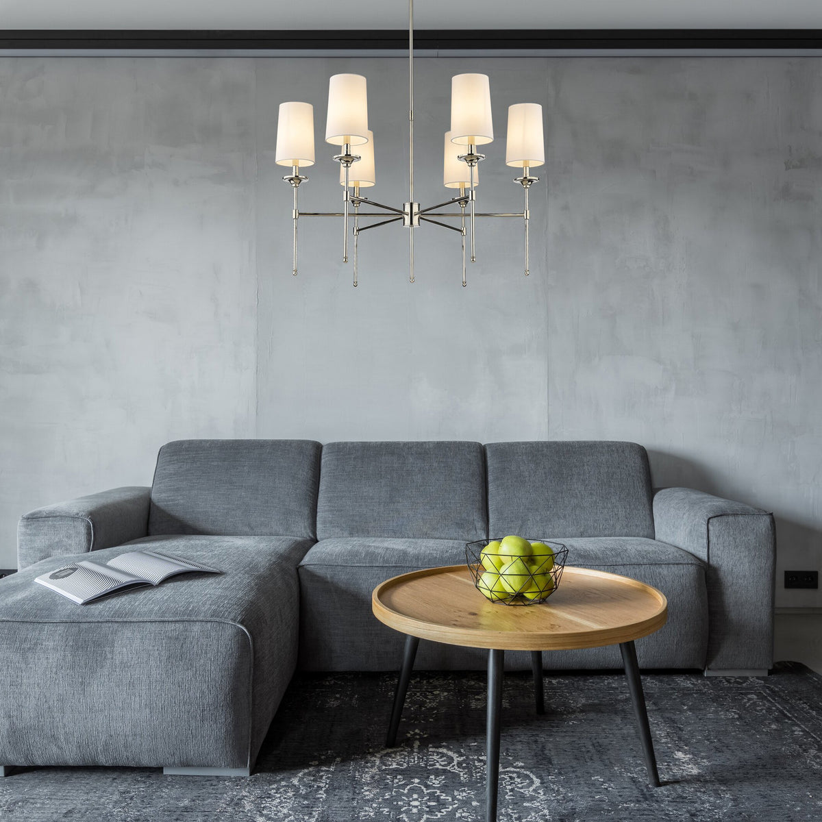 Emily Chandelier – Classic Brass Candelabra Light with Fabric Empire Shades