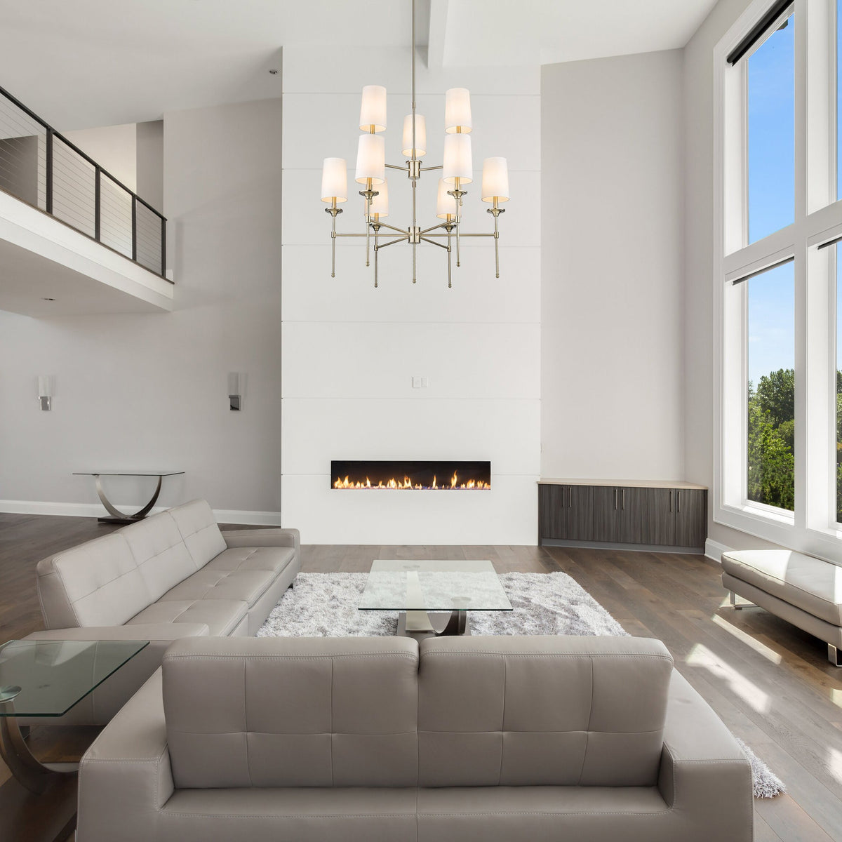 Emily Chandelier – Classic Brass Candelabra Light with Fabric Empire Shades