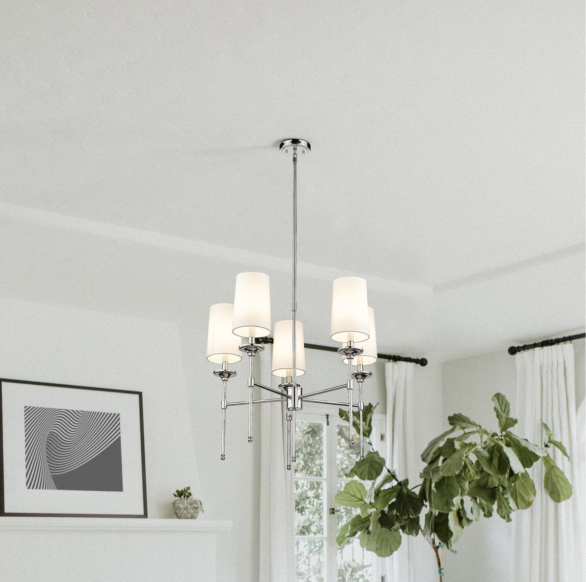Emily Chandelier – Classic Brass Candelabra Light with Fabric Empire Shades
