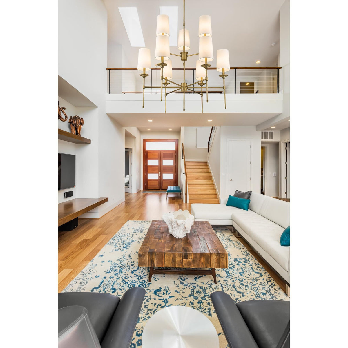 Emily Chandelier – Classic Brass Candelabra Light with Fabric Empire Shades