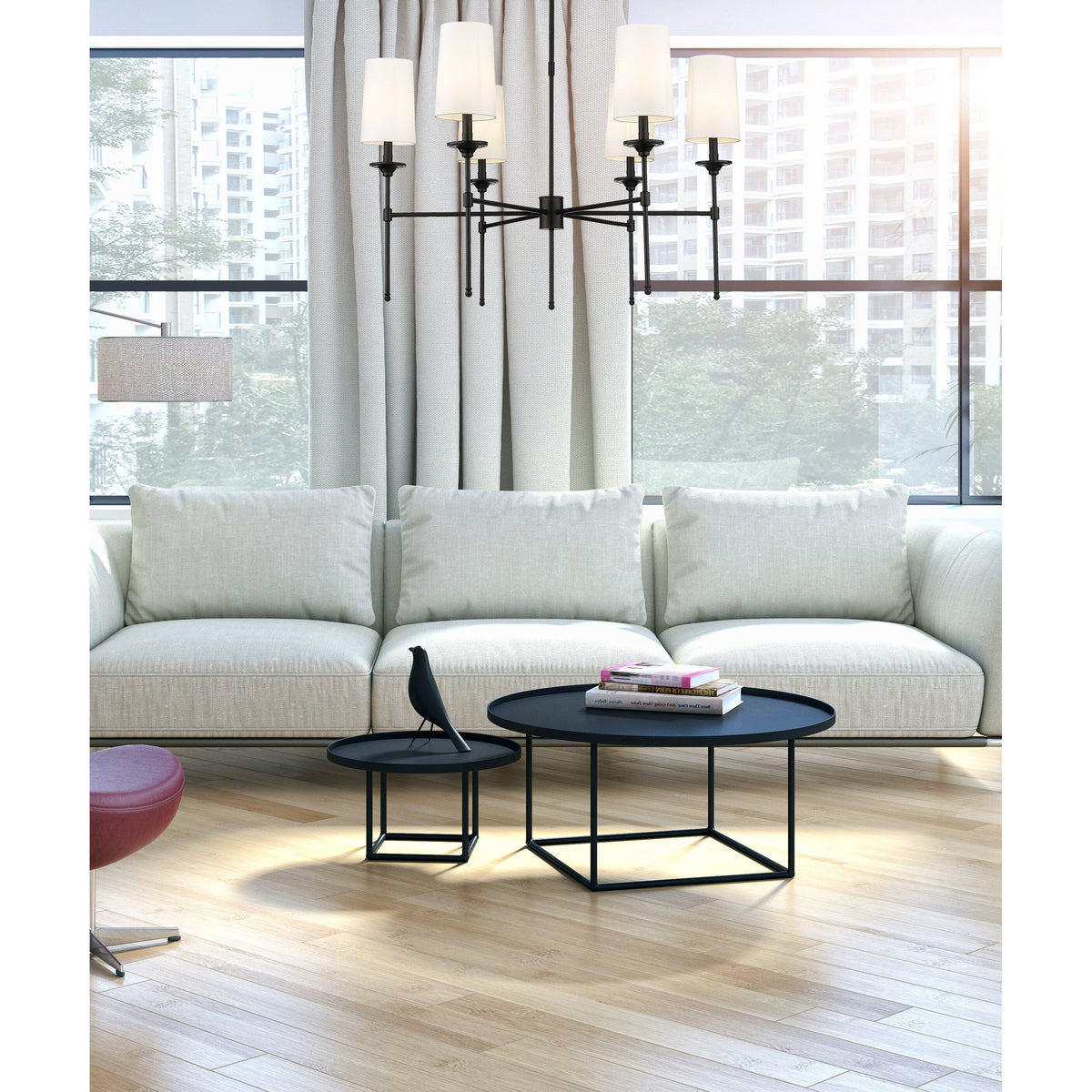 Emily Chandelier – Classic Brass Candelabra Light with Fabric Empire Shades