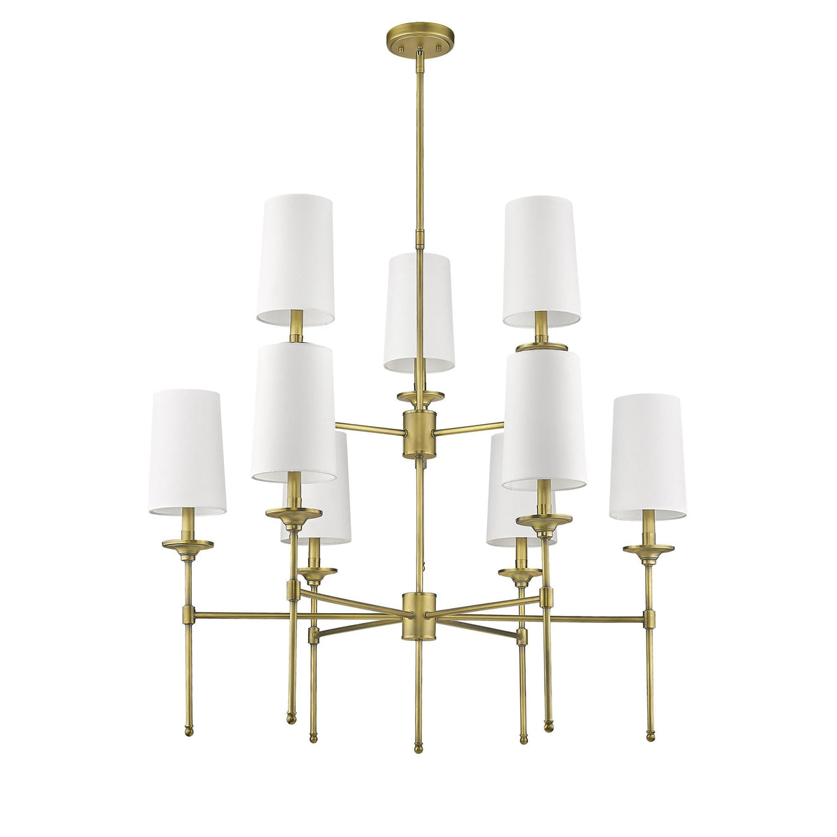 Emily Chandelier – Classic Brass Candelabra Light with Fabric Empire Shades