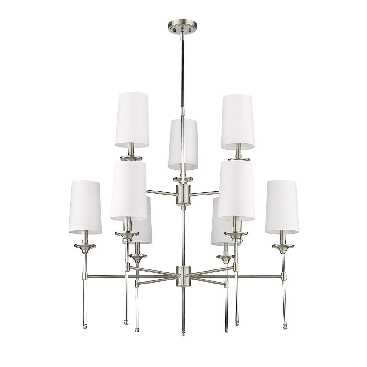 Emily Chandelier – Classic Brass Candelabra Light with Fabric Empire Shades