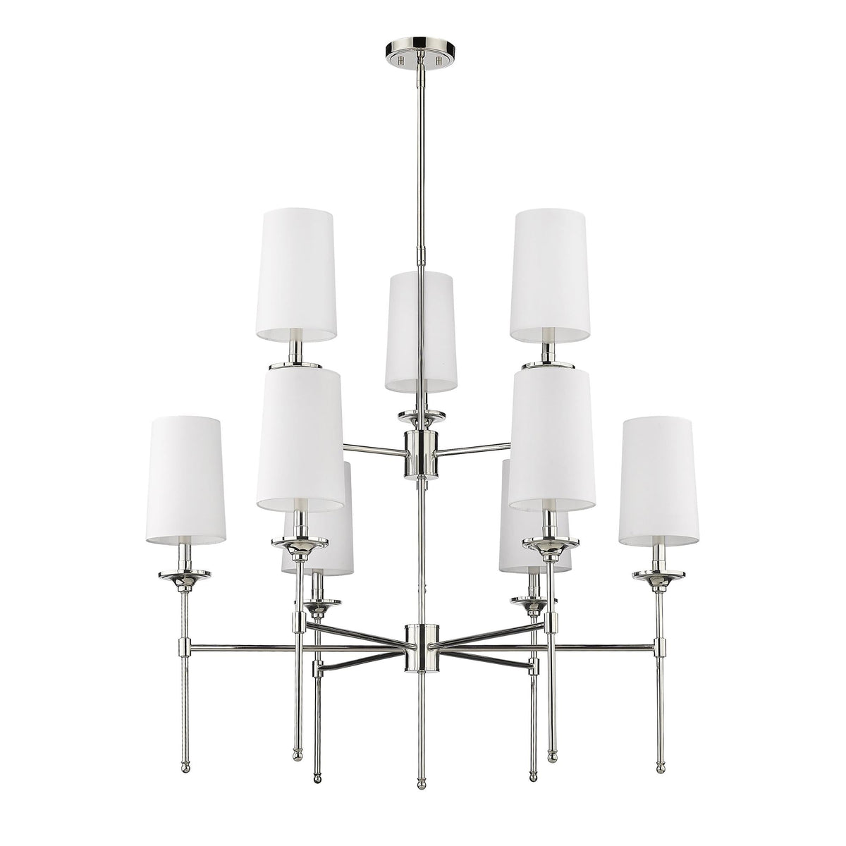 Emily Chandelier – Classic Brass Candelabra Light with Fabric Empire Shades