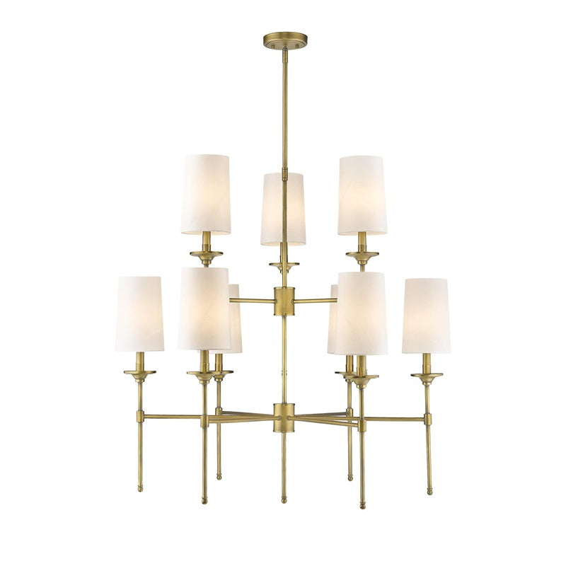 Emily Chandelier – Classic Brass Candelabra Light with Fabric Empire Shades