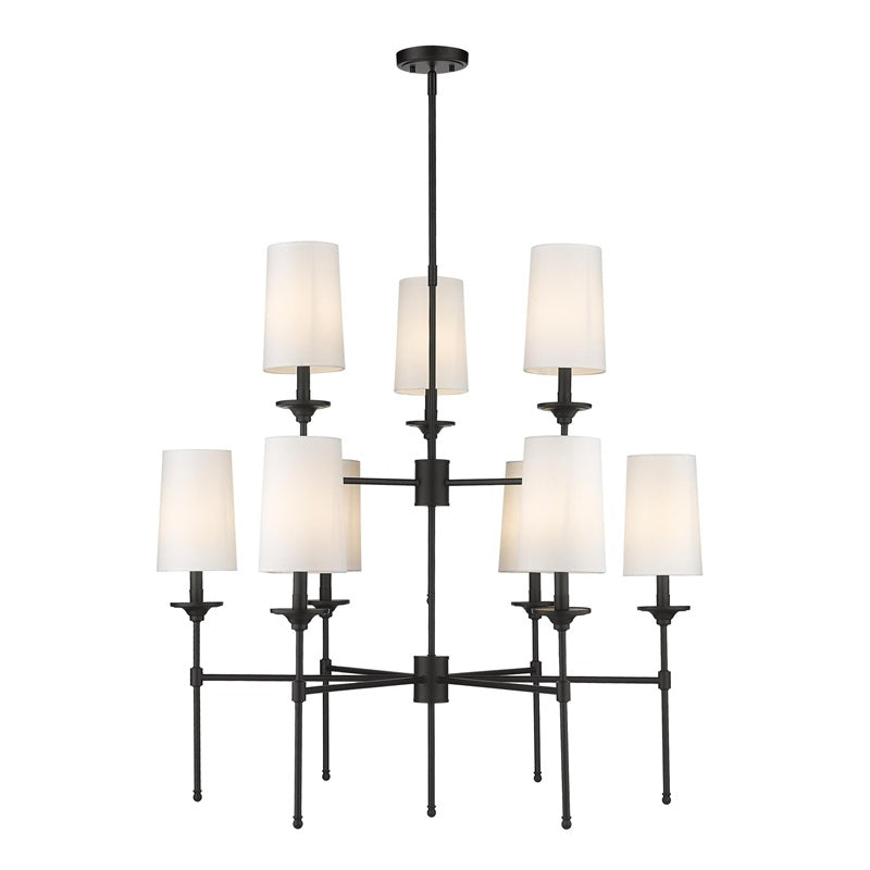 Emily Chandelier – Classic Brass Candelabra Light with Fabric Empire Shades