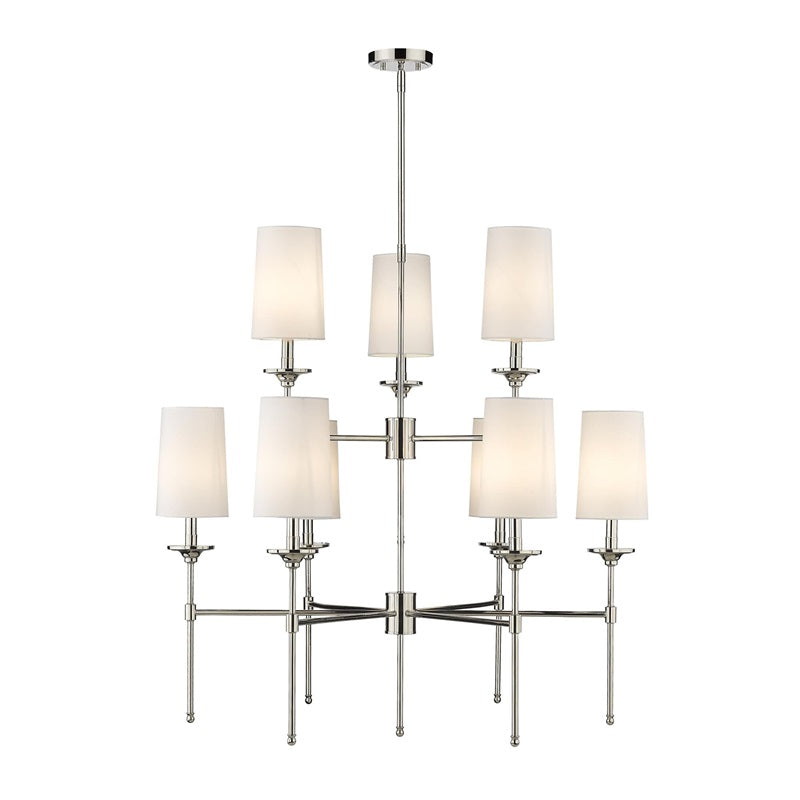 Emily Chandelier – Classic Brass Candelabra Light with Fabric Empire Shades