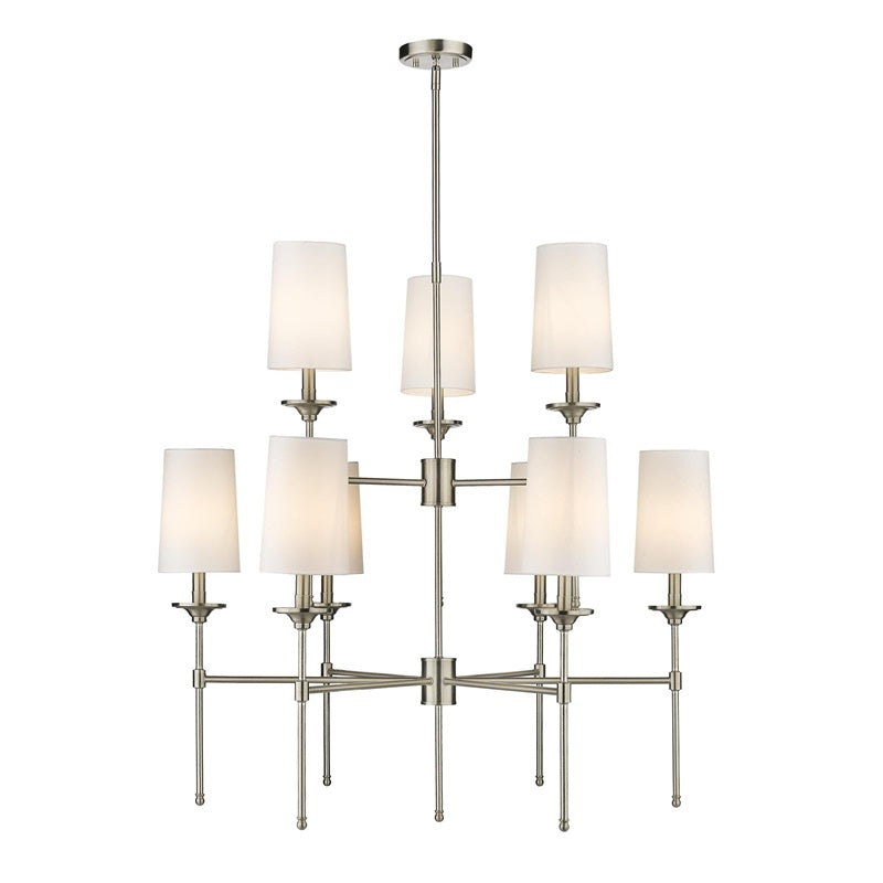 Emily Chandelier – Classic Brass Candelabra Light with Fabric Empire Shades