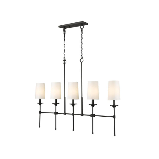 Emily Linear Chandelier – Modern Brass & Fabric Shade Island Light