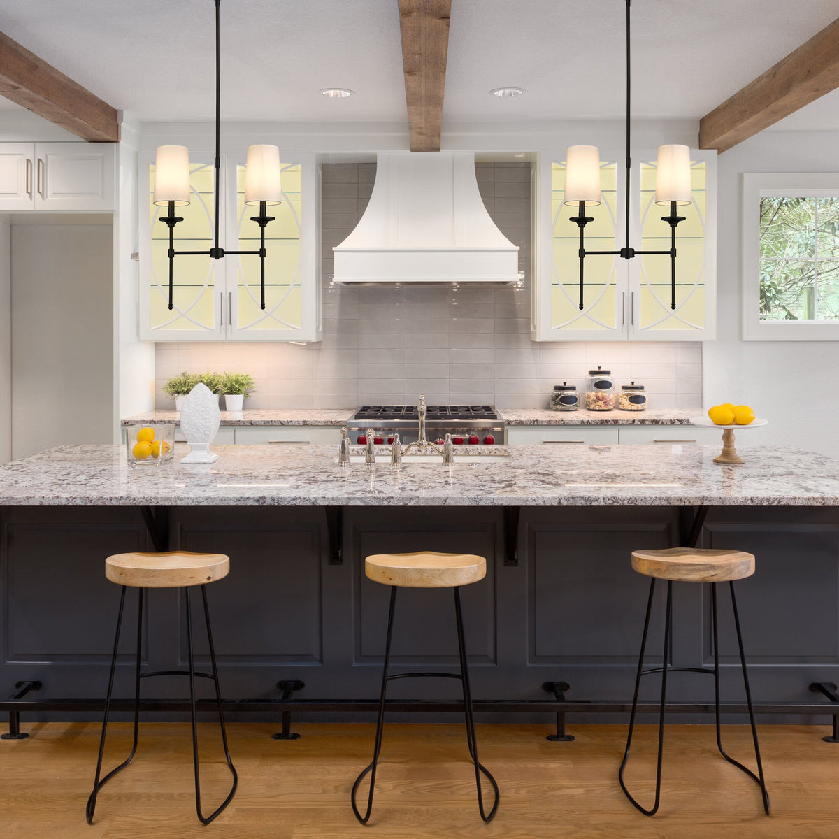 Emily Linear Chandelier – Modern Brass & Fabric Shade Island Light