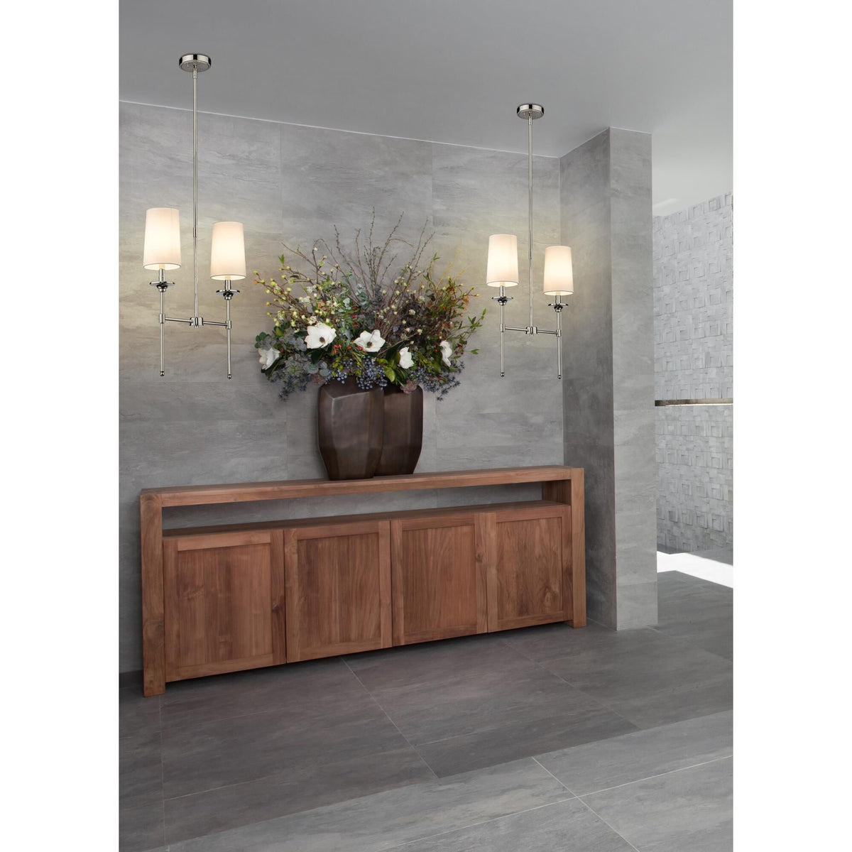 Emily Linear Chandelier – Modern Brass & Fabric Shade Island Light