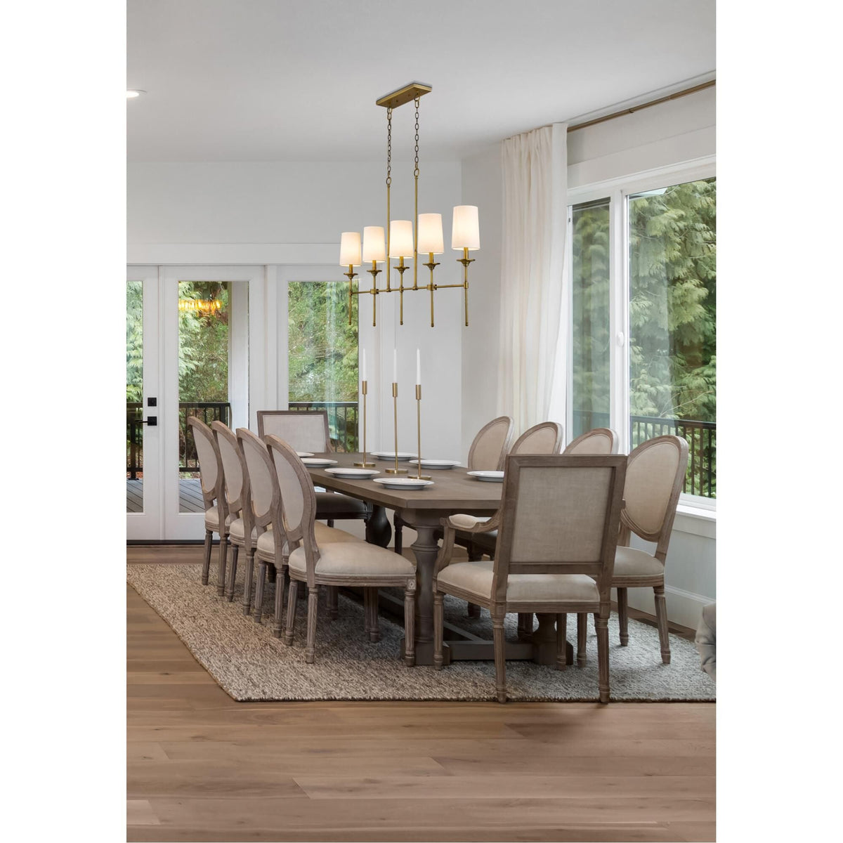 Emily Linear Chandelier – Modern Brass & Fabric Shade Island Light