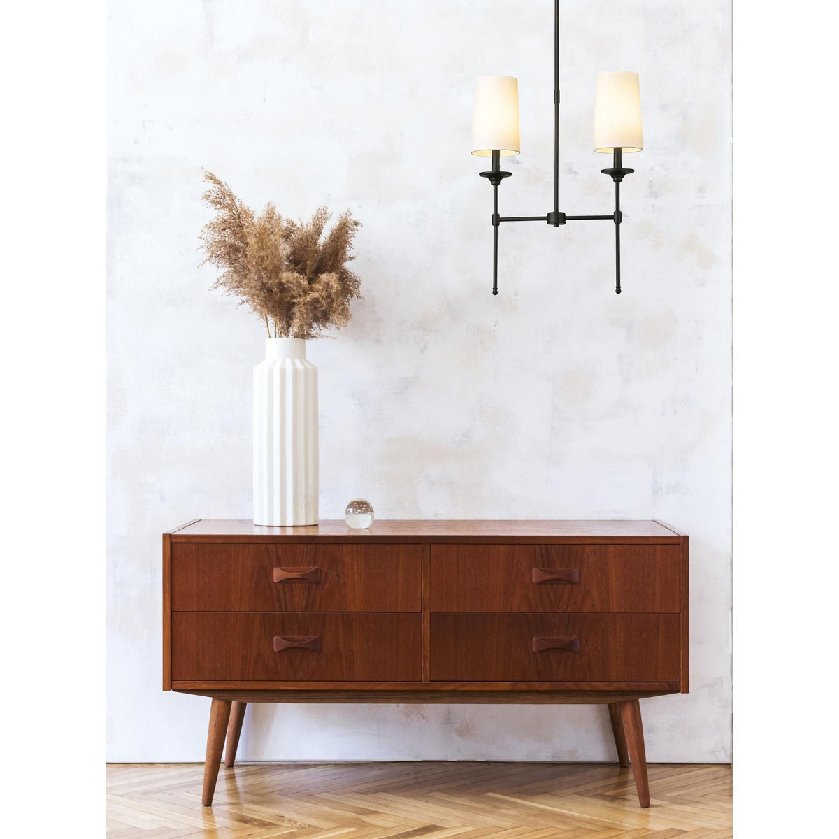 Emily Linear Chandelier – Modern Brass & Fabric Shade Island Light