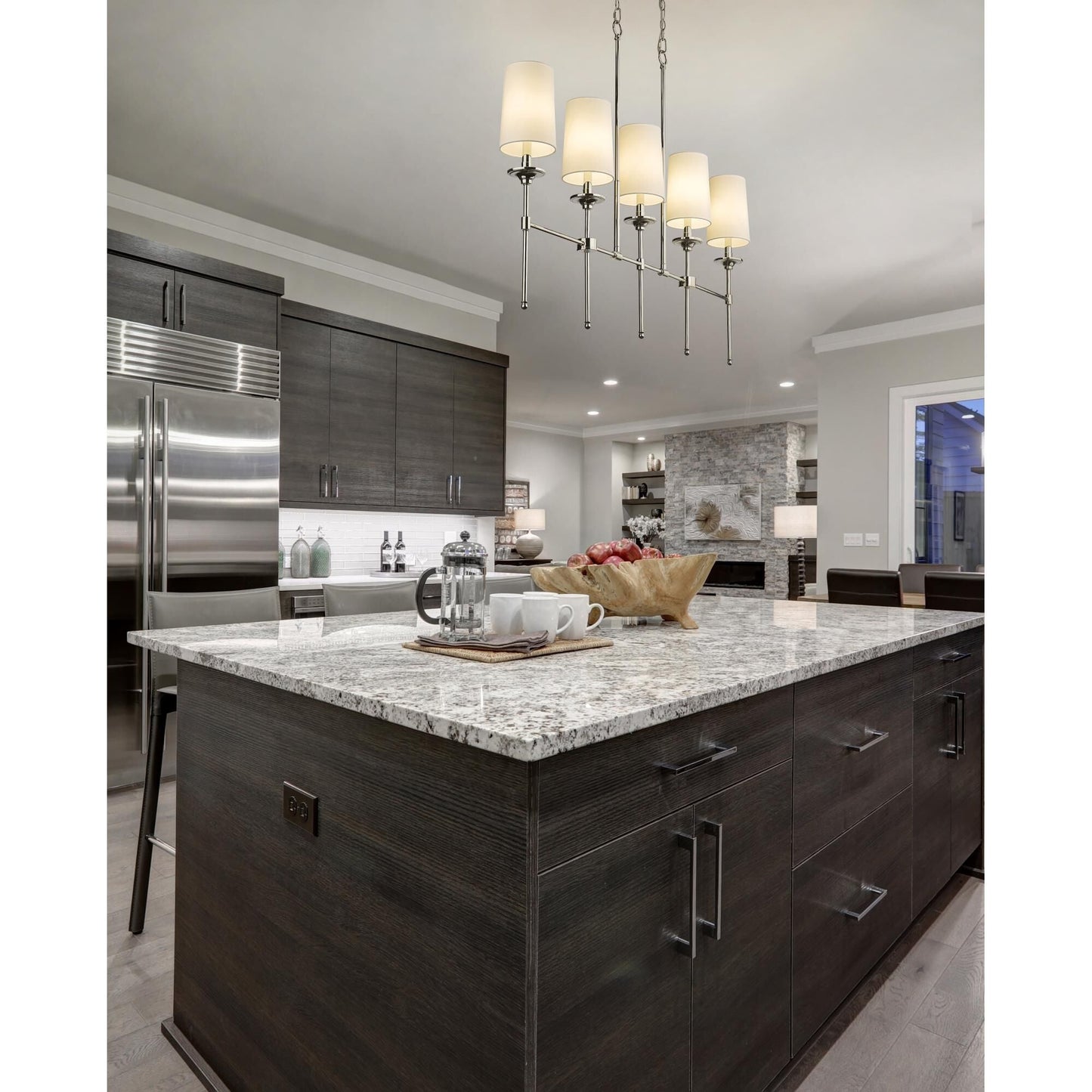 Emily Linear Chandelier – Modern Brass & Fabric Shade Island Light