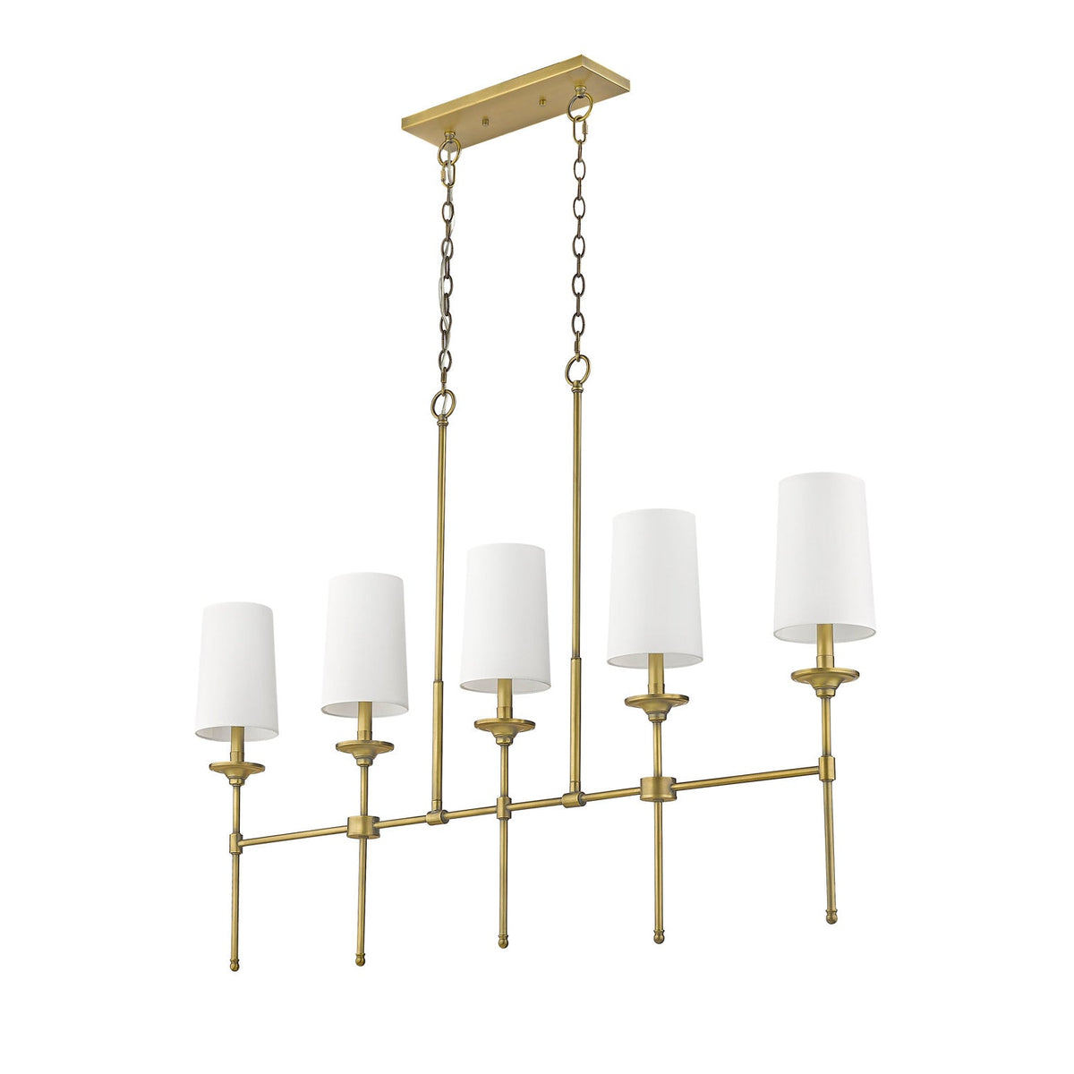 Emily Linear Chandelier – Modern Brass & Fabric Shade Island Light