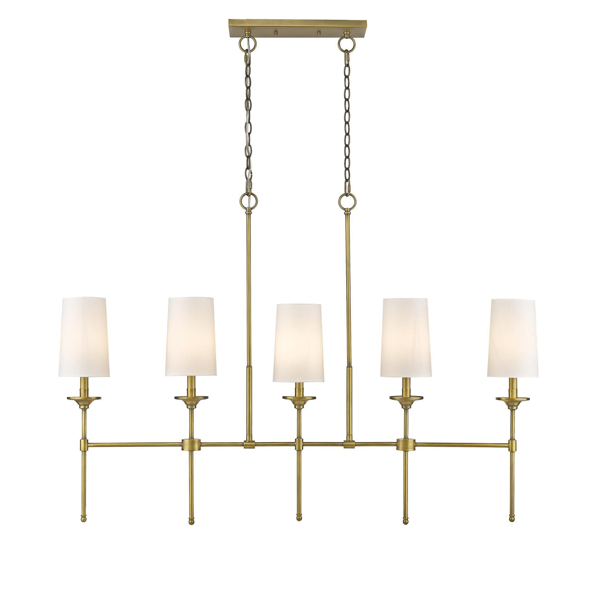 Emily Linear Chandelier – Modern Brass & Fabric Shade Island Light