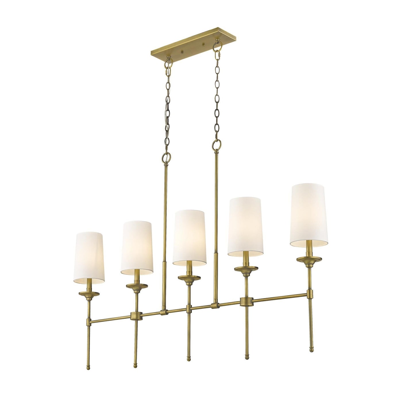 Emily Linear Chandelier – Modern Brass & Fabric Shade Island Light