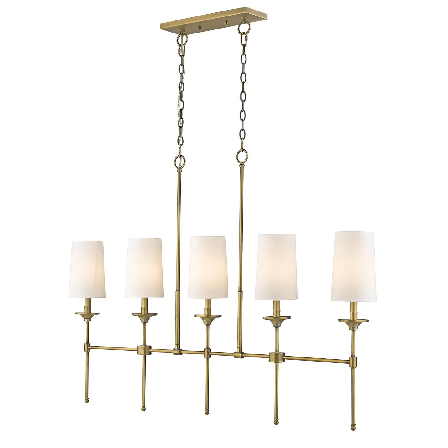 Emily Linear Chandelier – Modern Brass & Fabric Shade Island Light