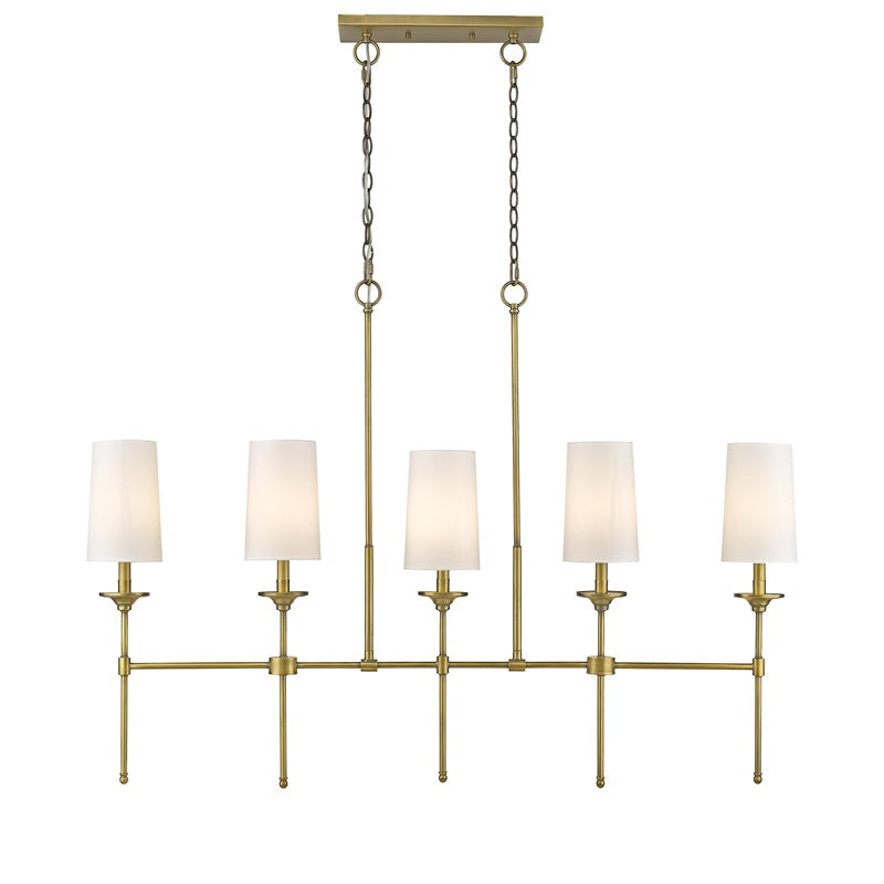 Emily Linear Chandelier – Modern Brass & Fabric Shade Island Light