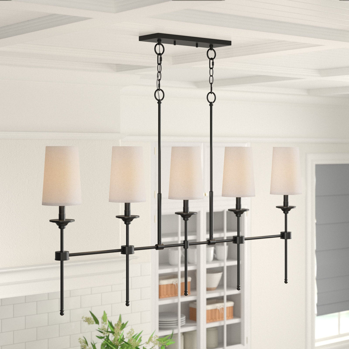 Emily Linear Chandelier – Modern Brass & Fabric Shade Island Light
