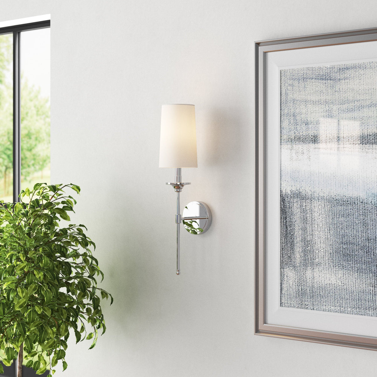 Emily Wall Lamp – Slender Brass Sconce with Fabric Shade