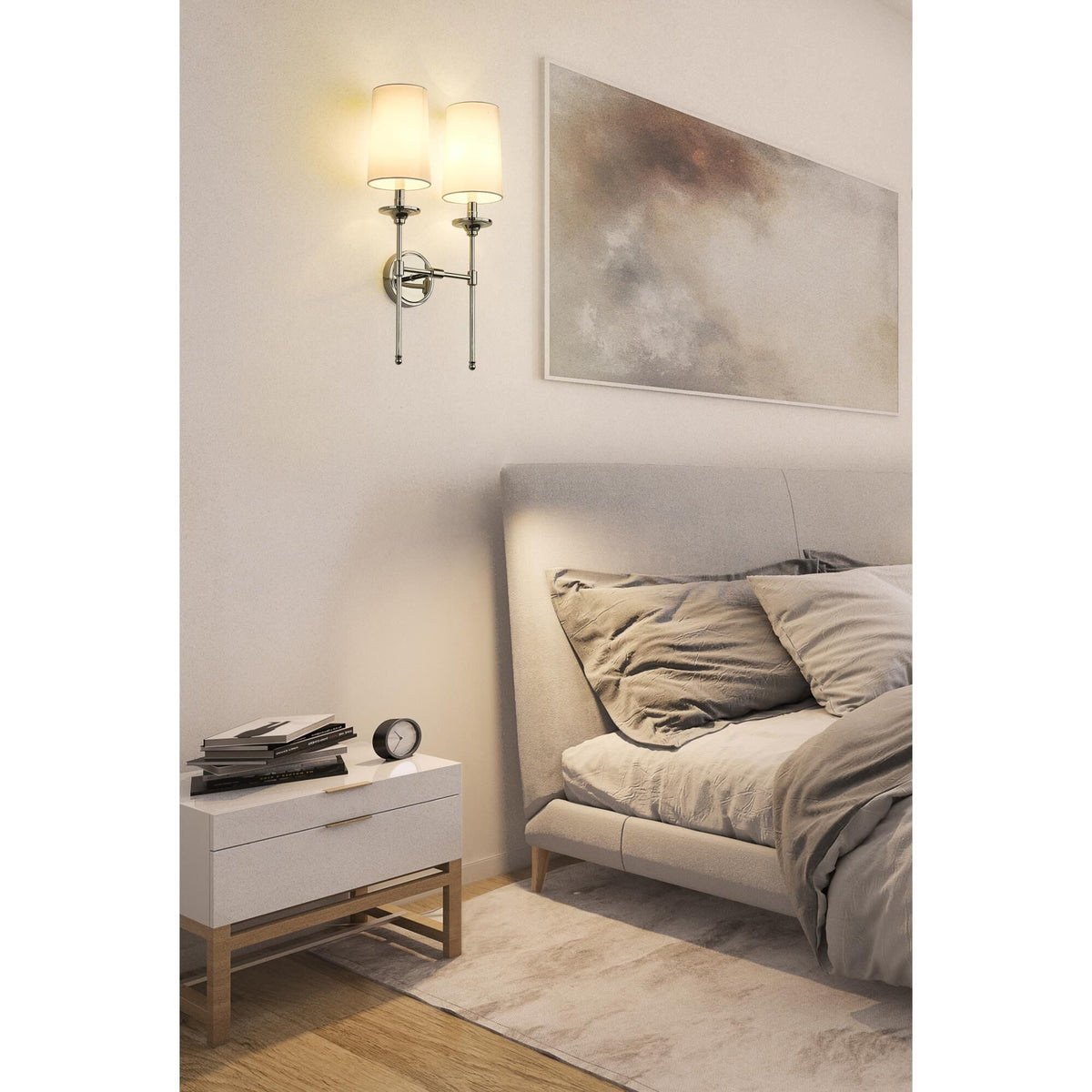 Emily Wall Lamp – Slender Brass Sconce with Fabric Shade