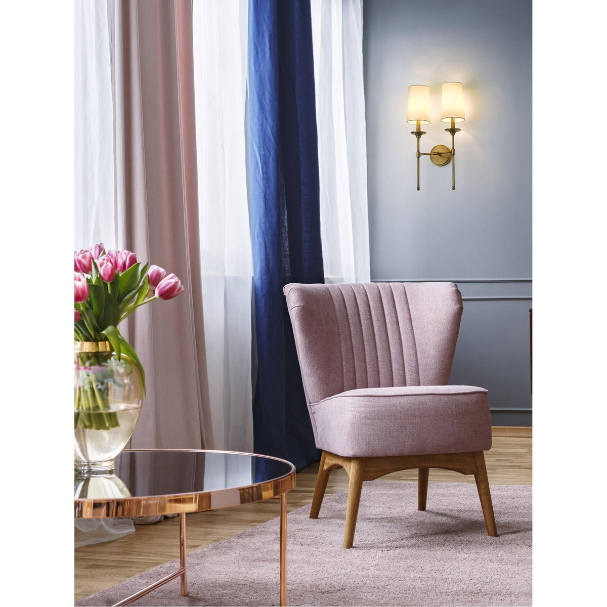 Emily Wall Lamp – Slender Brass Sconce with Fabric Shade