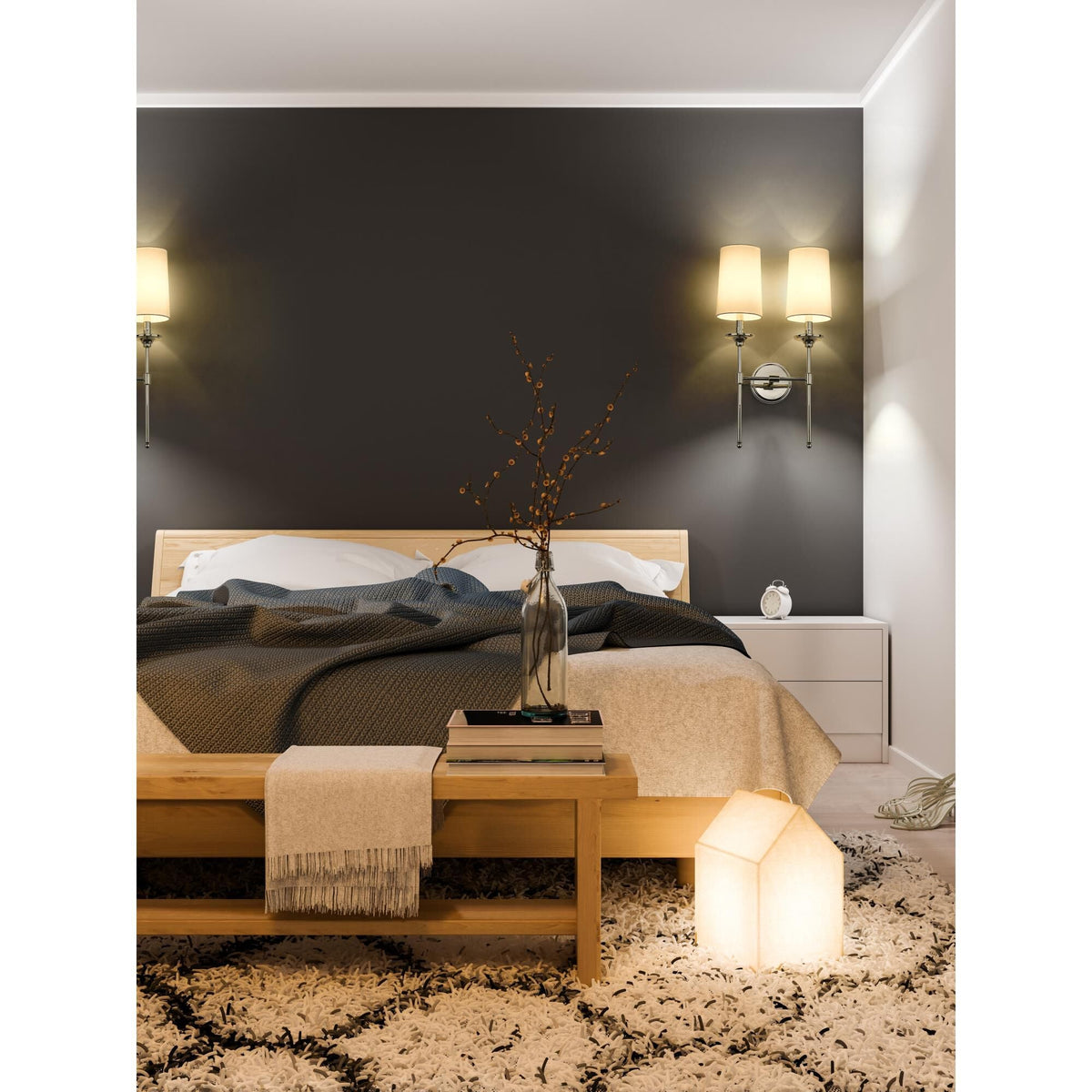 Emily Wall Lamp – Slender Brass Sconce with Fabric Shade