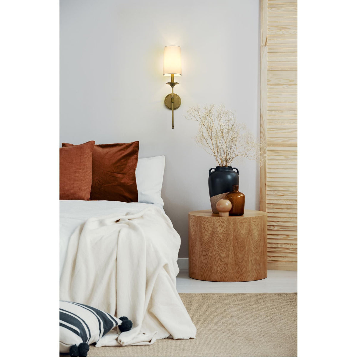 Emily Wall Lamp – Slender Brass Sconce with Fabric Shade