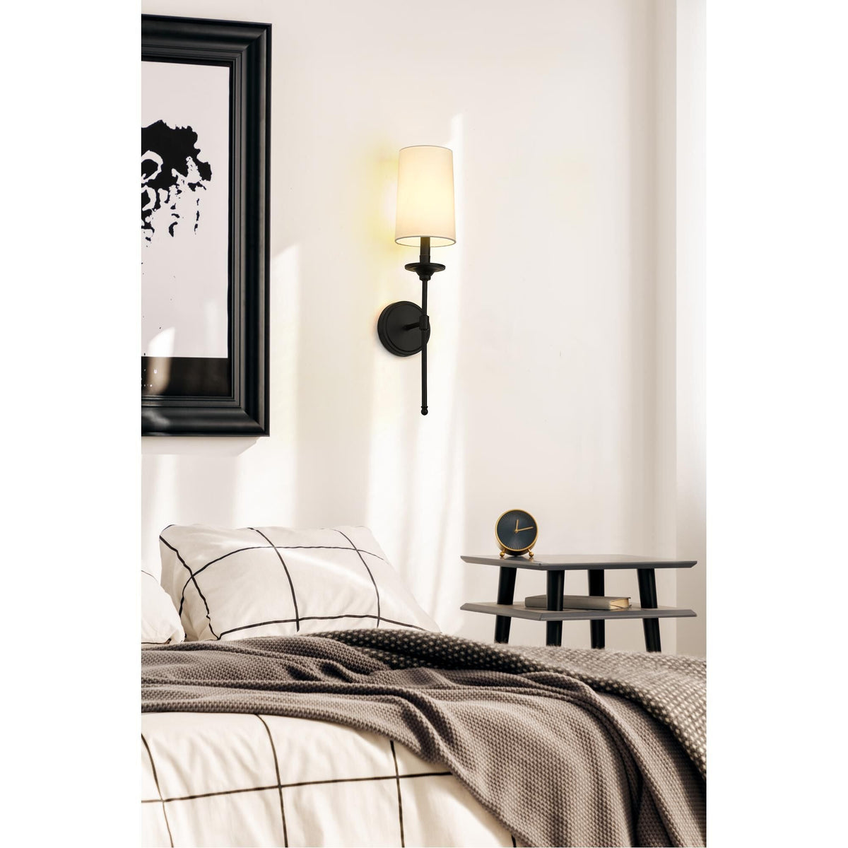 Emily Wall Lamp – Slender Brass Sconce with Fabric Shade