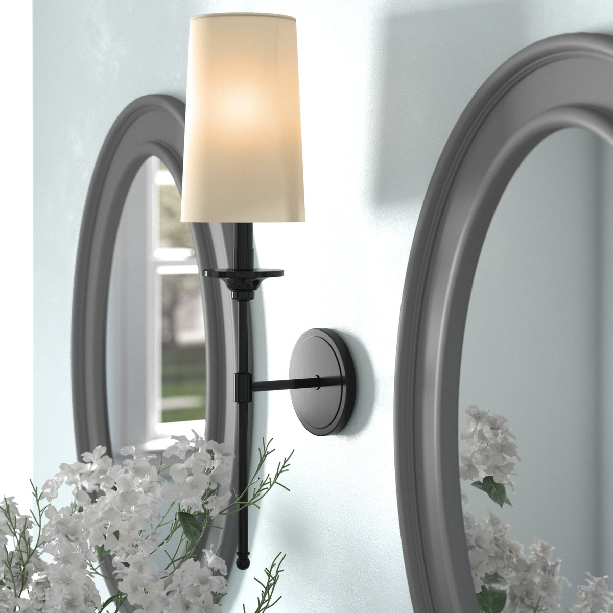 Emily Wall Lamp – Slender Brass Sconce with Fabric Shade