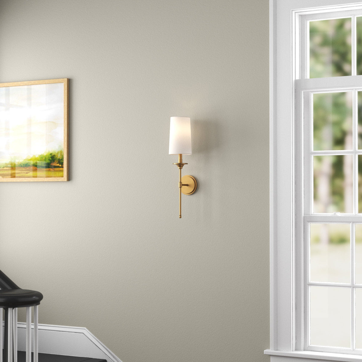 Emily Wall Lamp – Slender Brass Sconce with Fabric Shade
