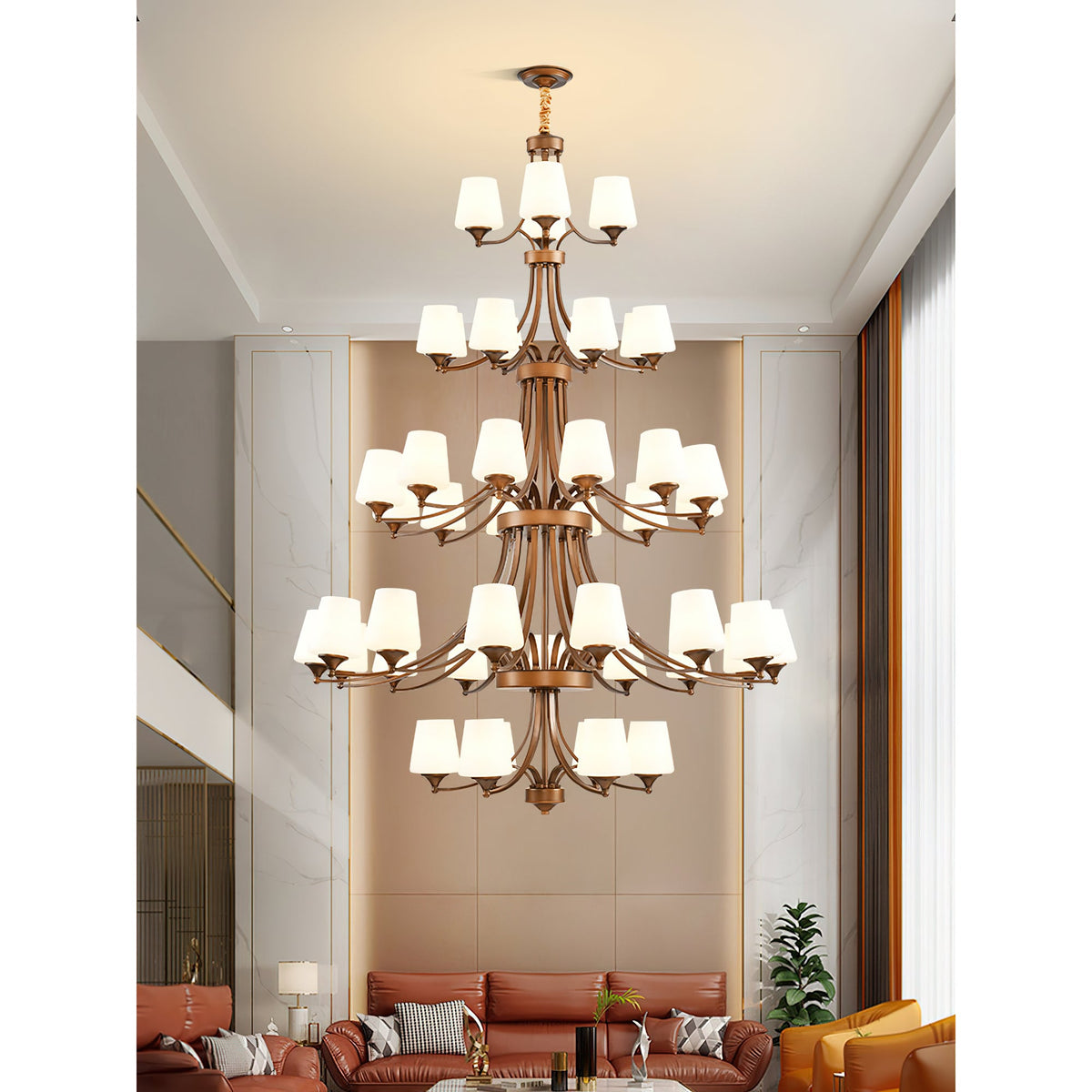 Enclave Chandelier – Antique Brass Multi-Tier Glass Shade Statement Light