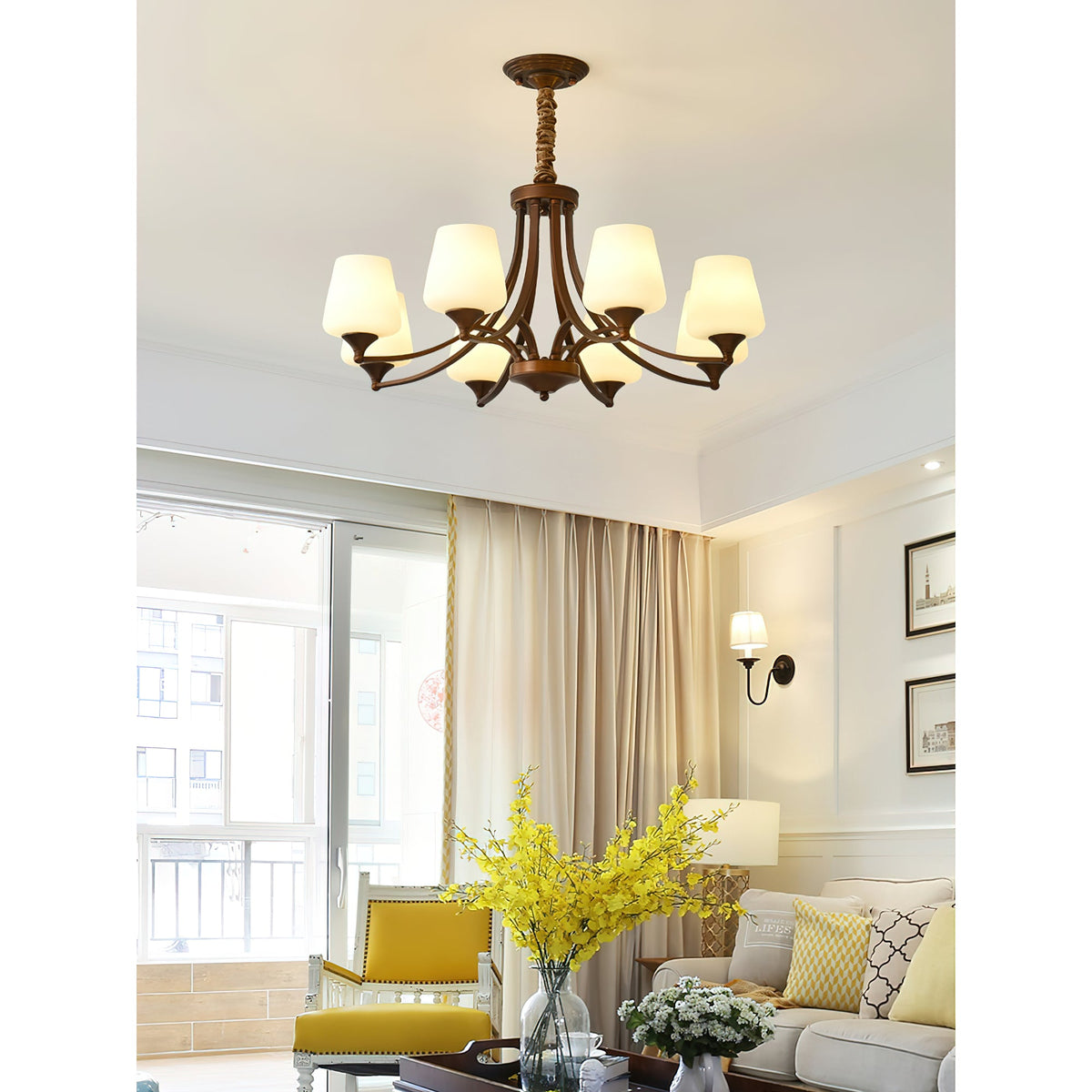 Enclave Chandelier – Antique Brass Multi-Tier Glass Shade Statement Light