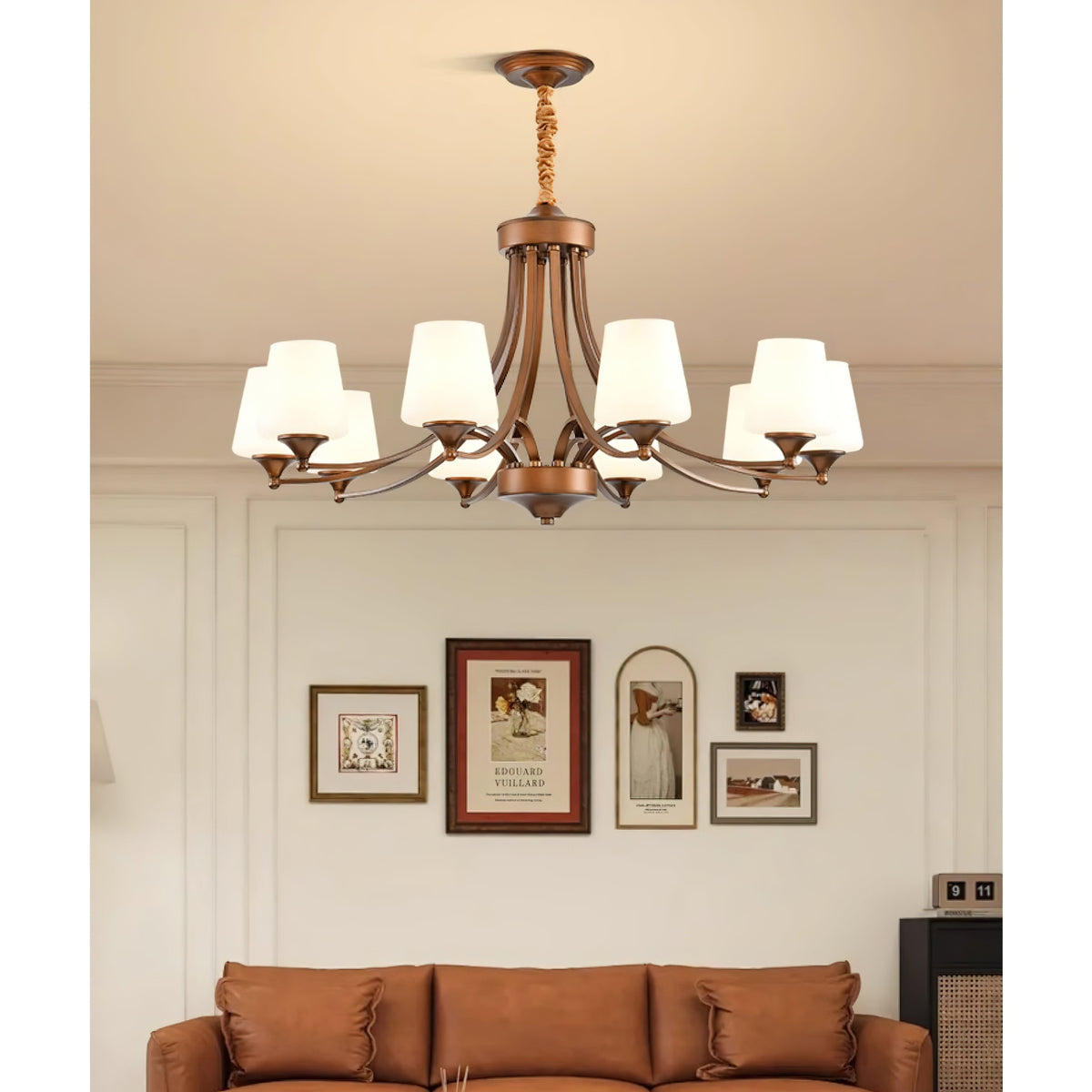 Enclave Chandelier – Antique Brass Multi-Tier Glass Shade Statement Light