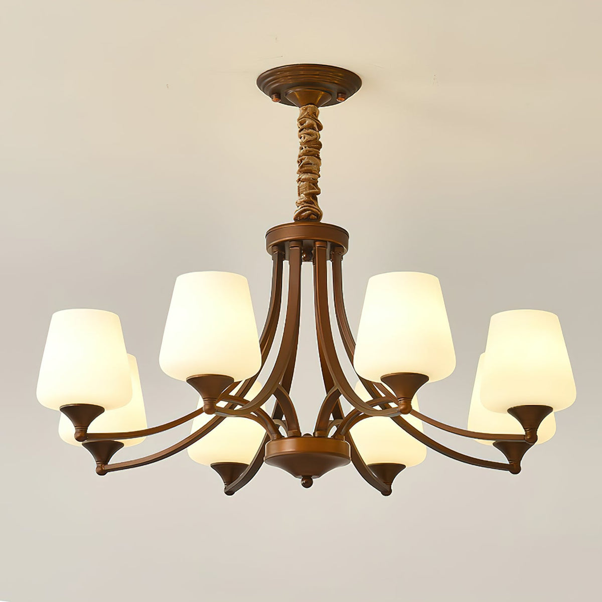 Enclave Chandelier – Antique Brass Multi-Tier Glass Shade Statement Light