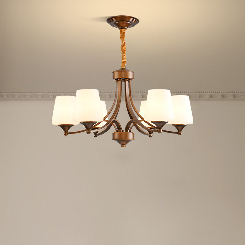 Enclave Chandelier – Antique Brass Multi-Tier Glass Shade Statement Light