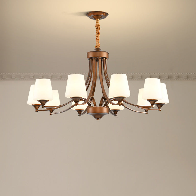 Enclave Chandelier – Antique Brass Multi-Tier Glass Shade Statement Light