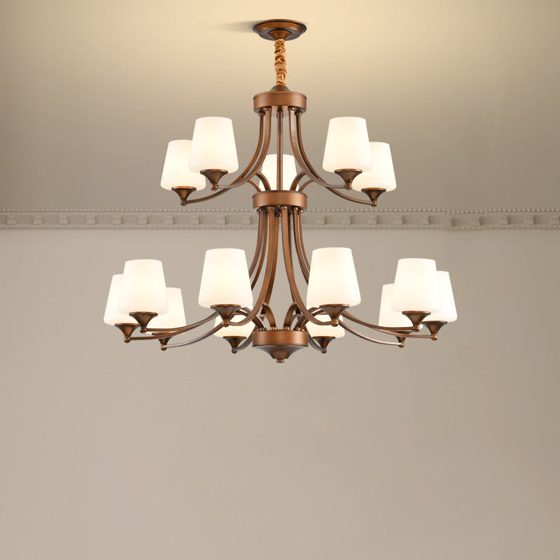Enclave Chandelier – Antique Brass Multi-Tier Glass Shade Statement Light