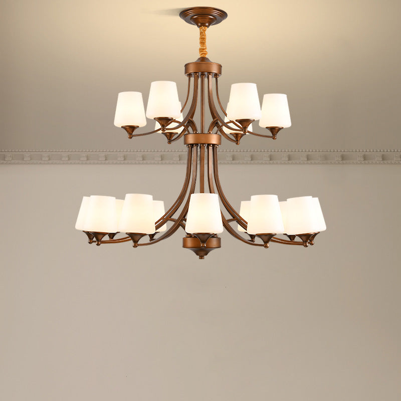 Enclave Chandelier – Antique Brass Multi-Tier Glass Shade Statement Light