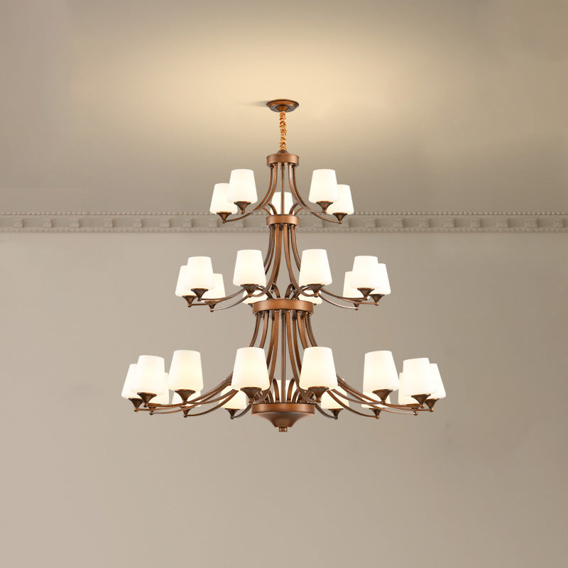 Enclave Chandelier – Antique Brass Multi-Tier Glass Shade Statement Light